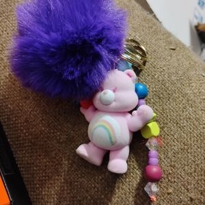 Purple and Pink Bear Keychain with Pom Pom